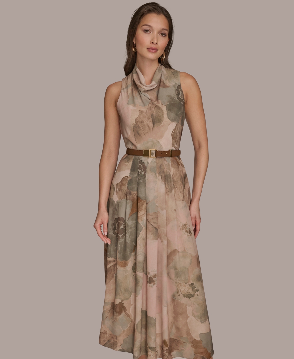 Donna Karan Floral Georgette Maxi Dress In Green