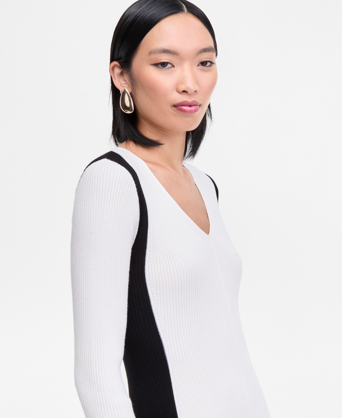 Inc International Concepts Women's Contrast Panel Sweater Dress, Macy's Exclusive In White