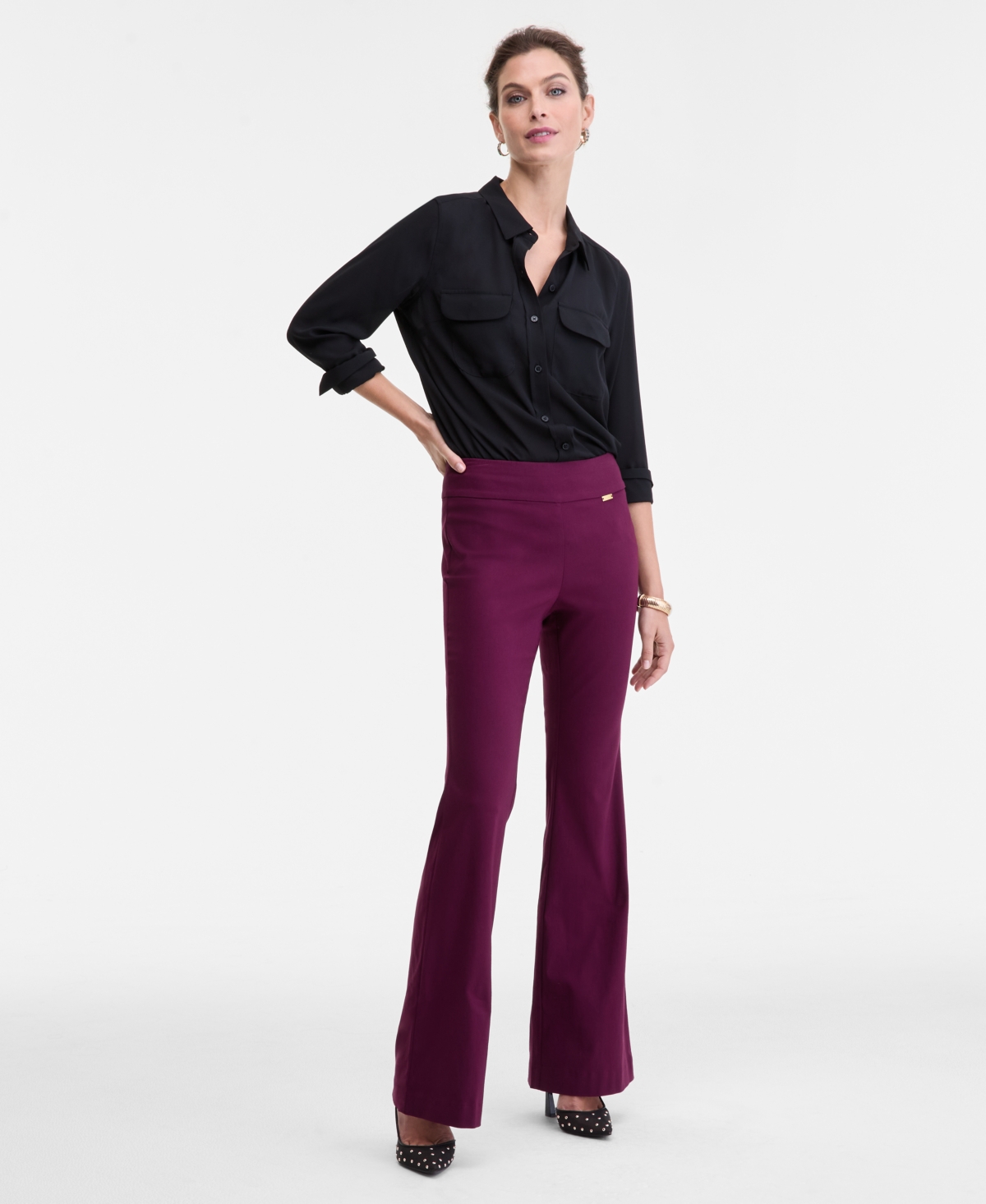 Inc International Concepts Women's Flared-leg Pull-on Pants, Exclusively At Macy's In Purple