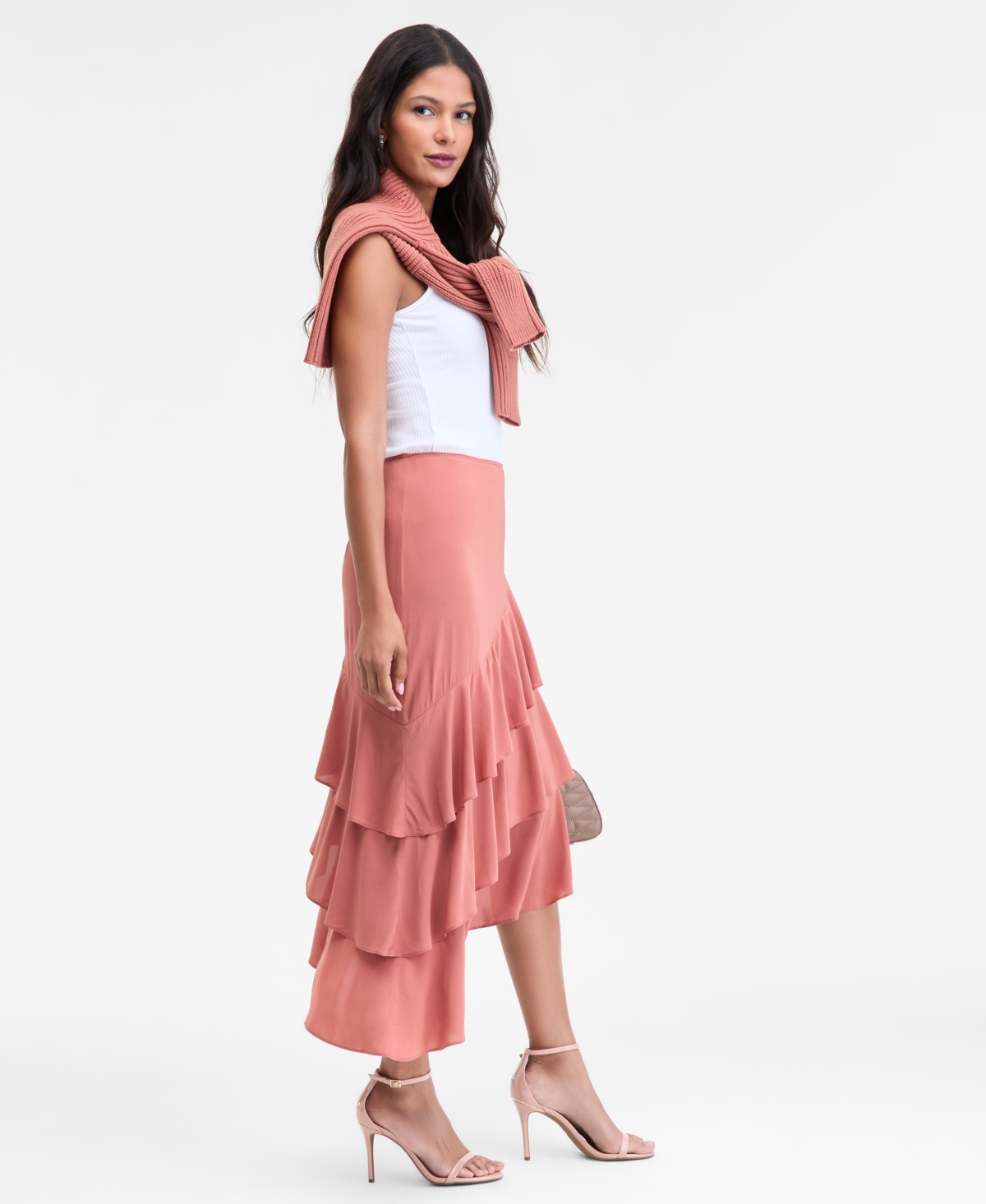 Inc International Concepts Women's Asymmetrical Ruffle Midi Skirt, Macy's Exclusive In Pink