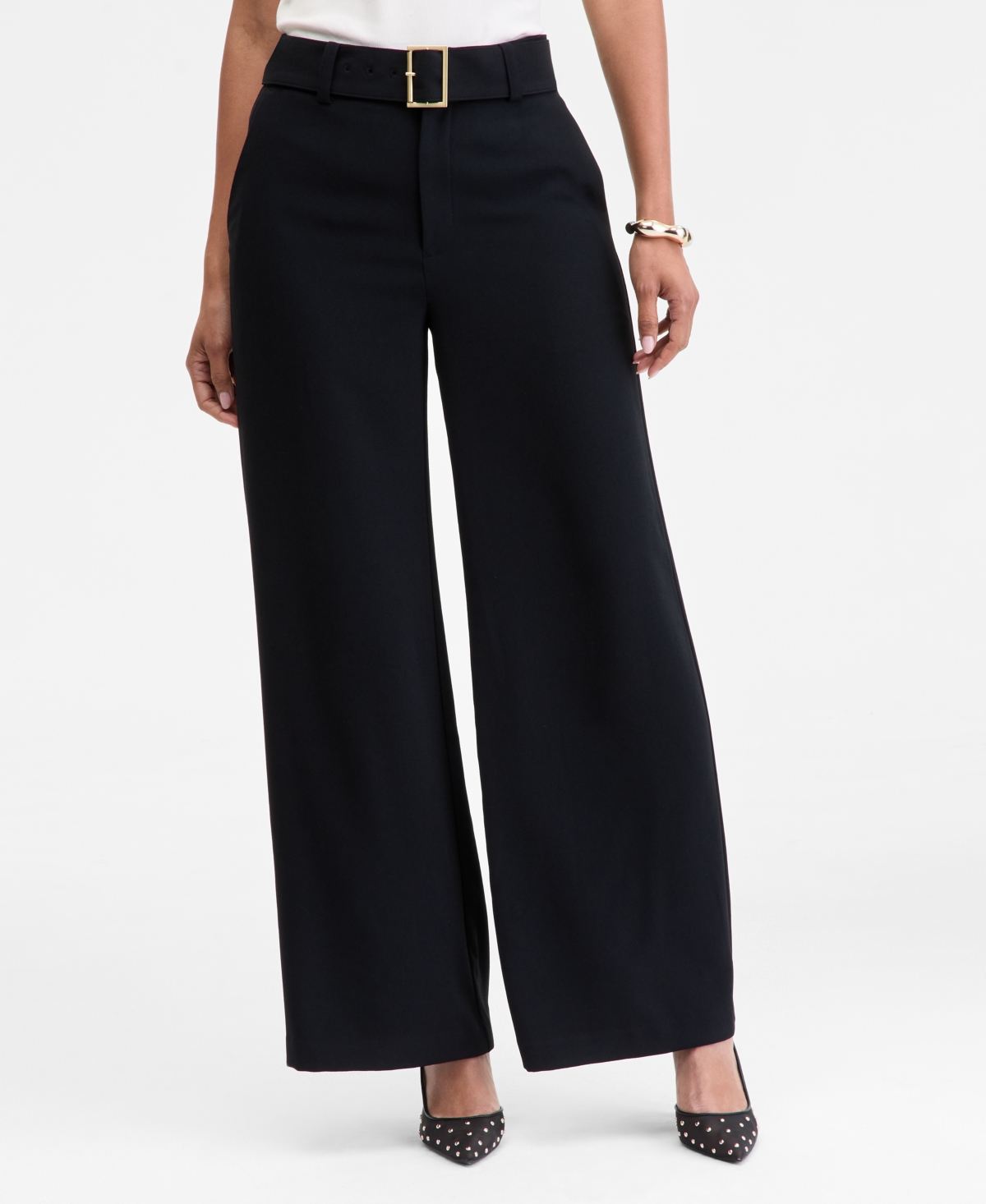 Inc International Concepts Women's Belted High-rise Wide-leg Pants, Macy's Exclusive In Black