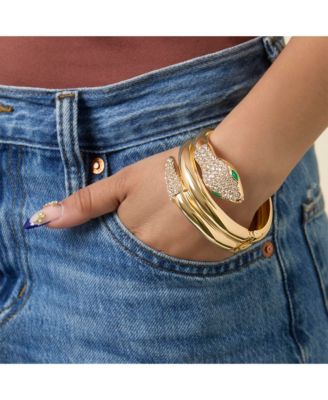 Snake Hinge Bracelet in Gold-Tone with Crystal Eyes