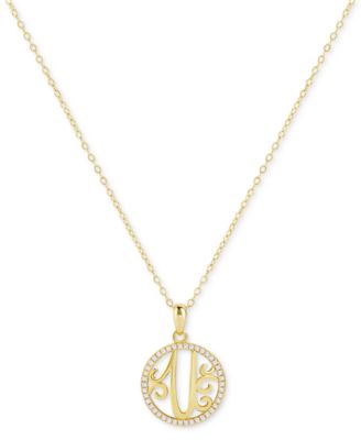 Giani Bernini - Cubic Zirconia Pav&eacute; Monogram U Pendant 18" Necklace in 18k Gold Over Sterling Silver