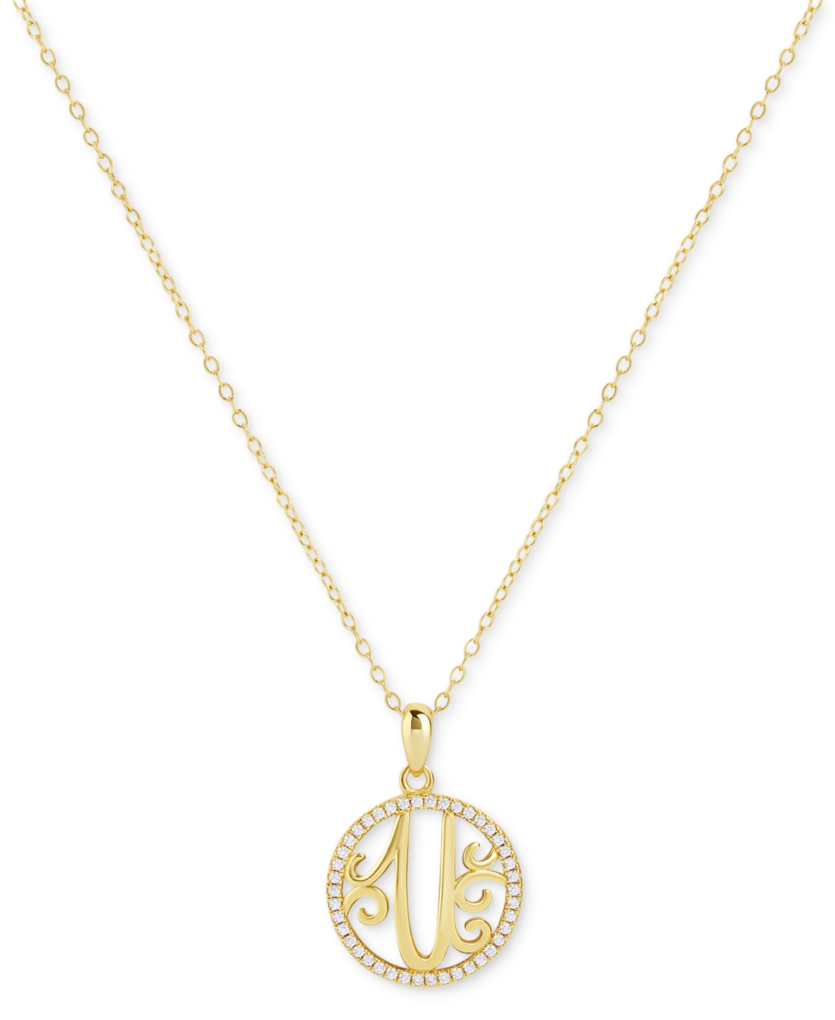 Giani Bernini Cubic Zirconia Y Initial Halo 18" Pendant Necklace In 18k Gold-plated Sterling Silver, Created For M In Gold