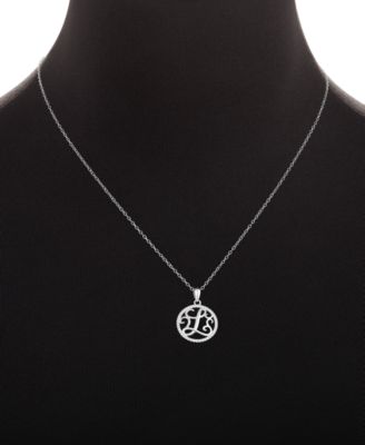 Cubic Zirconia L Initial Halo 18" Pendant Necklace in Sterling Silver, Created for Macy's