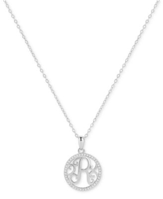 Giani Bernini - Cubic Zirconia Filigree Initial R Monogram 18" Pendant Necklace in Sterling Silver