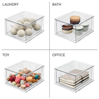 Stackable Storage Drawer for Pantry, Set of 4, Clear, Made in USA