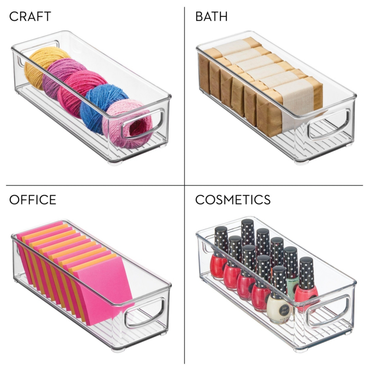 iDesign Plastic Stackable Pantry Bin with Handles, Set of 4, Clear, Made in Usa