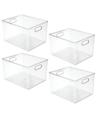 Plastic Storage Bin with Handles - Set of 4 - Clear - Made in USA