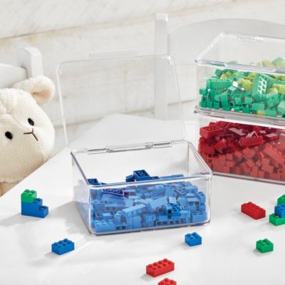 Plastic Playroom/Gaming Storage Organizer Box, Hinge Lid, 8 Pack, Clear, USA Made