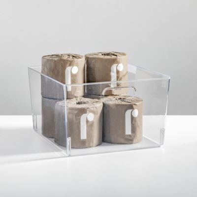 Plastic Bathroom Storage Organizer Bin with Handles, 8 Pack, Clear