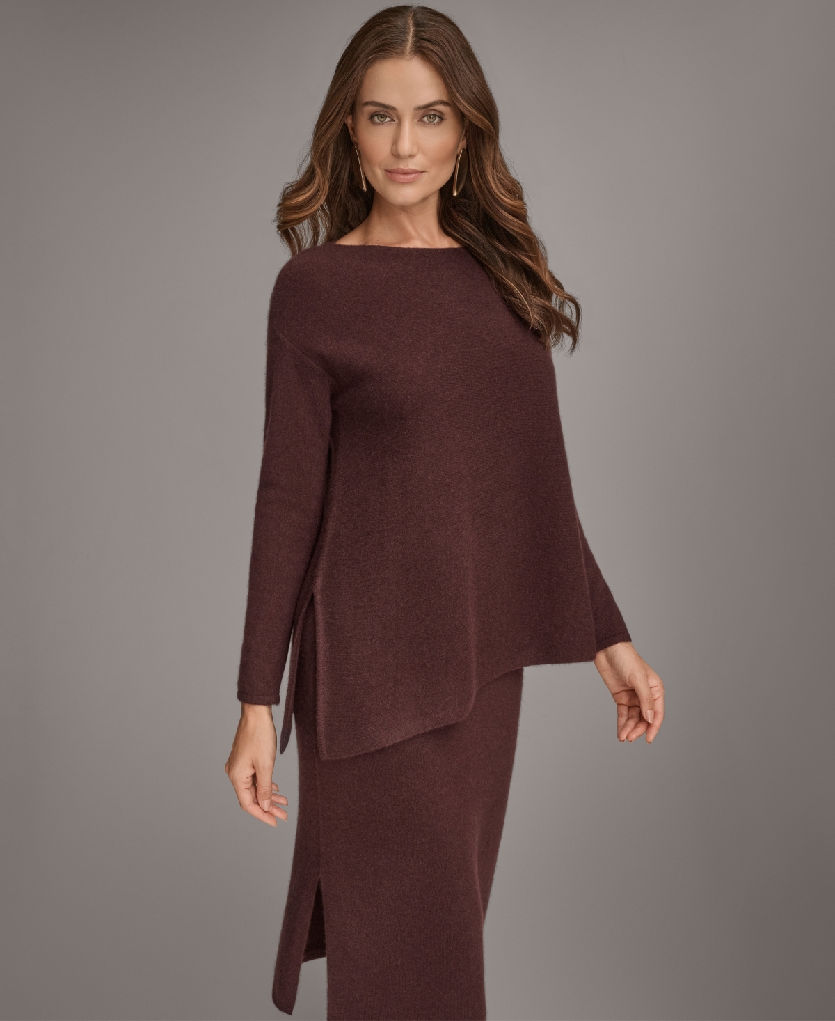 Donna Karan New York Women's Asymmetric Hem Cashmere Poncho Sweater