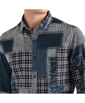 Men's Navy Blue Herringbone Block Shirt