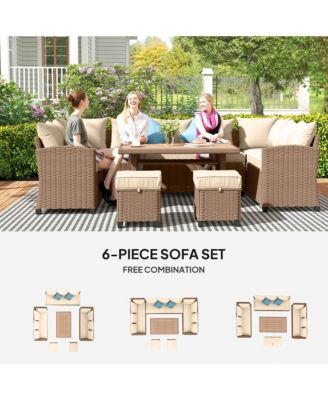 Patio Furniture Sectional Sofa w/ Ottomans & Table,
