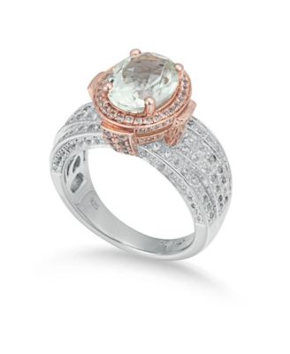 Suzy Levian Two-Tone Sterling Oval Cut Center Topaz Cocktail Milano Ring