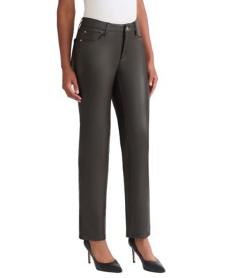 Women's Faux Leather Fly Front Straight Fit Lexington Jeans