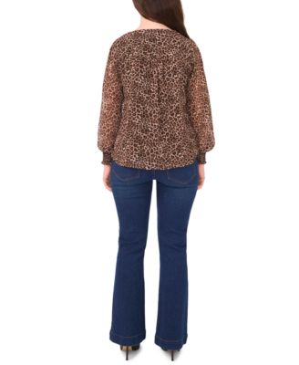 Petite Smocked Shoulder V-Neck Blouse Top