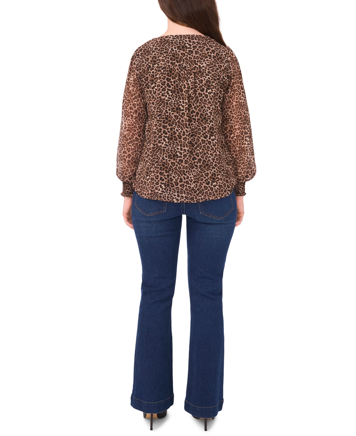 Sam & Jess Petite Smocked Shoulder V-neck Blouse Top In Brown