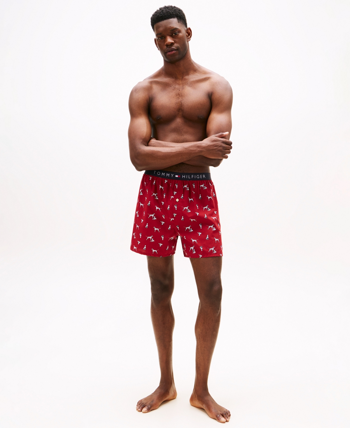 Tommy Hilfiger Men's Woven Front Button Opening Boxer In Red