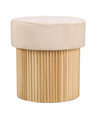 - White Boucl&eacute; Pouf with Storage Vintage Style Upholstery Living Room