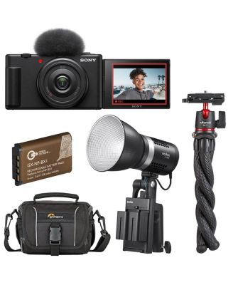 ZV-1F Vlog Camera for Content Creators and Vloggers, Black, Bundle with Godox ML30Bi Bi-Color 30W Dainty LED light, Alpine Shoulder Bag, Extra
