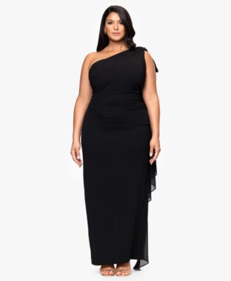 Plus-Size One-Shoulder Sash Gown