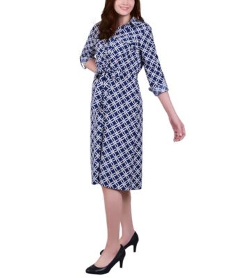 Petite Geometric Printed Long Sleeve Roll Tab Shirtdress