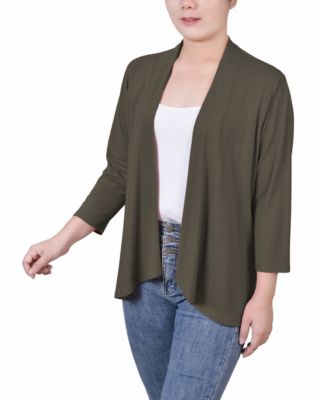 Petite Solid 3/4 Sleeve Cardigan Sweater