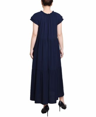 Petite Short Sleeve Midi Slubbed Dress