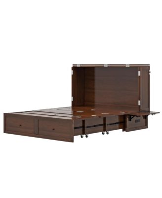 Murphy Bed Cabinet, Queen Murphy Bed with USB and Charging Ports, Cabinet with Drawer Includes Storage Cabinet, Queen Suit for Guest Room, Black Walnut(No Mattress