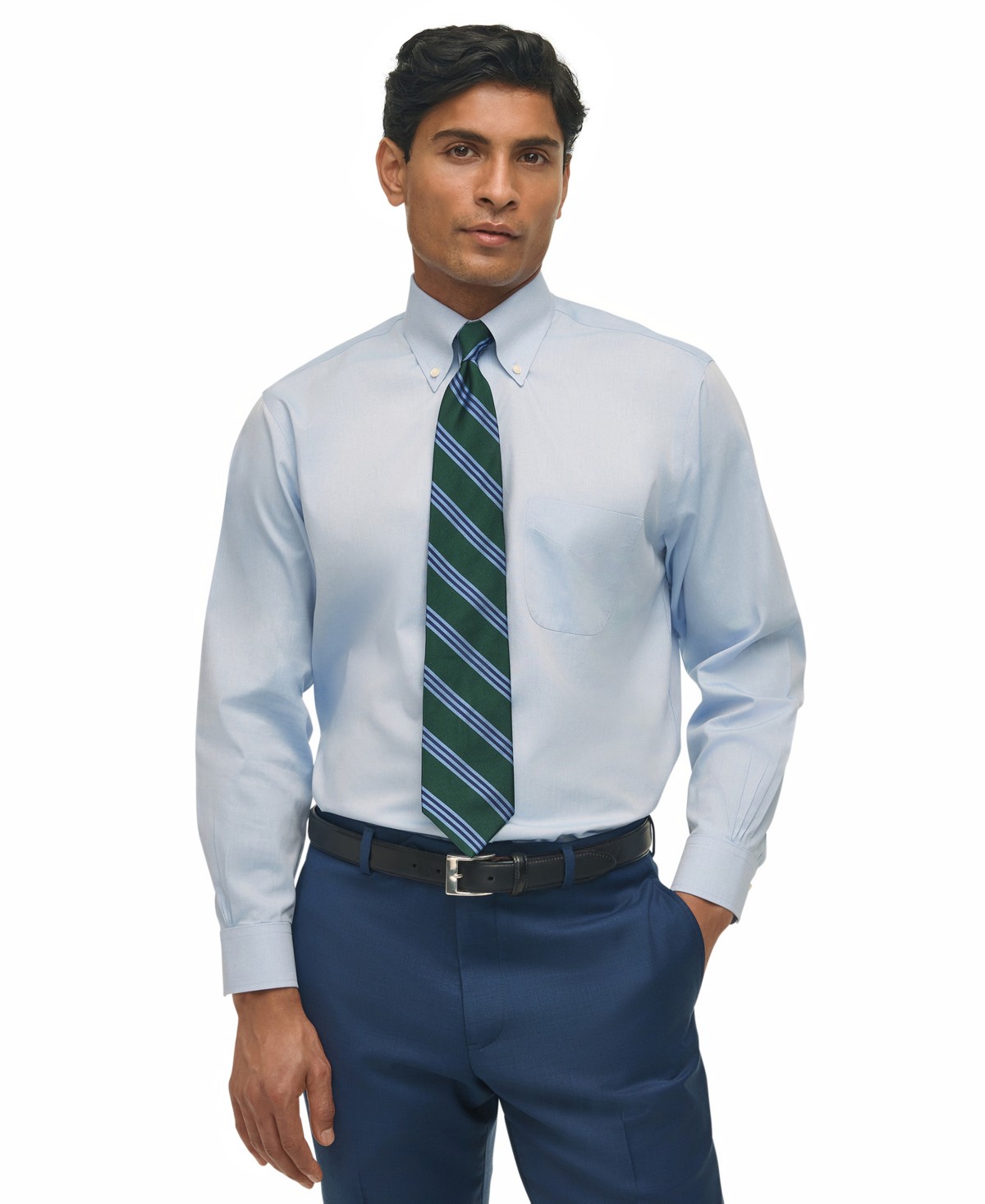 Мужские платья B By Brooks Brothers Men’s Regular Fit Non-Iron Polo Button-Down Collar Solid Pinpoint Dress Shirt — фото 2