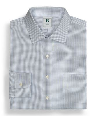 Men's Regular Fit Non-Iron Polo Button-Down Collar Blue Check Pinpoint Dress Shirt