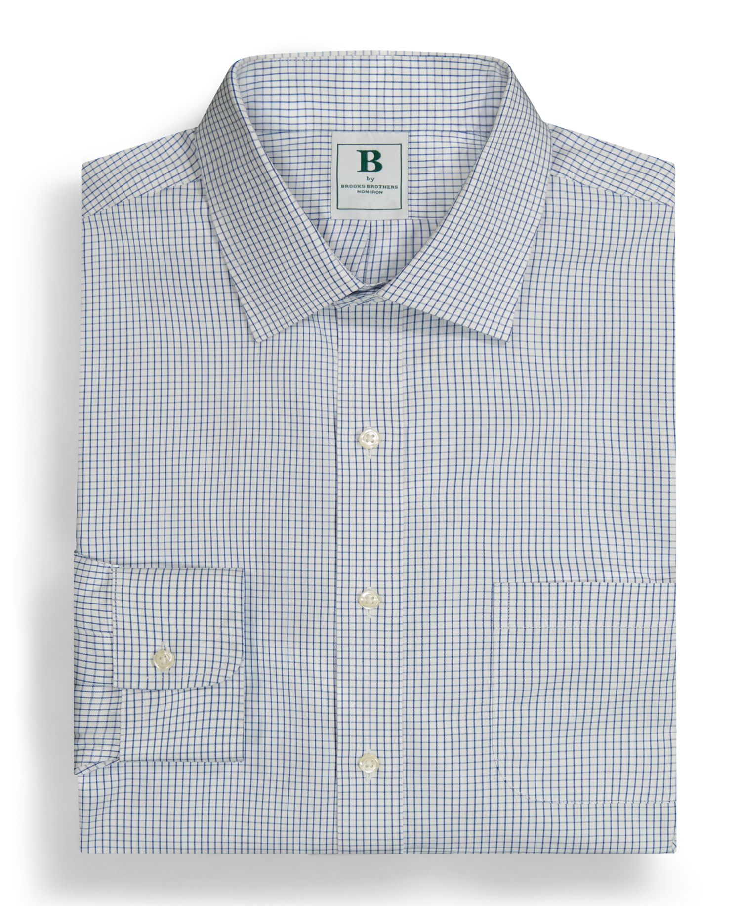 Men's Regular Fit Non-Iron Polo Button-Down Collar Blue Check Pinpoint Dress Shirt