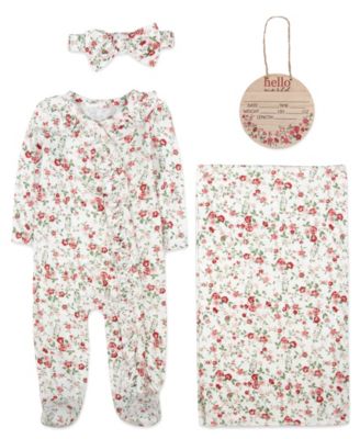 Baby Essentials - Baby Girls 4-Piece Floral Layette Set