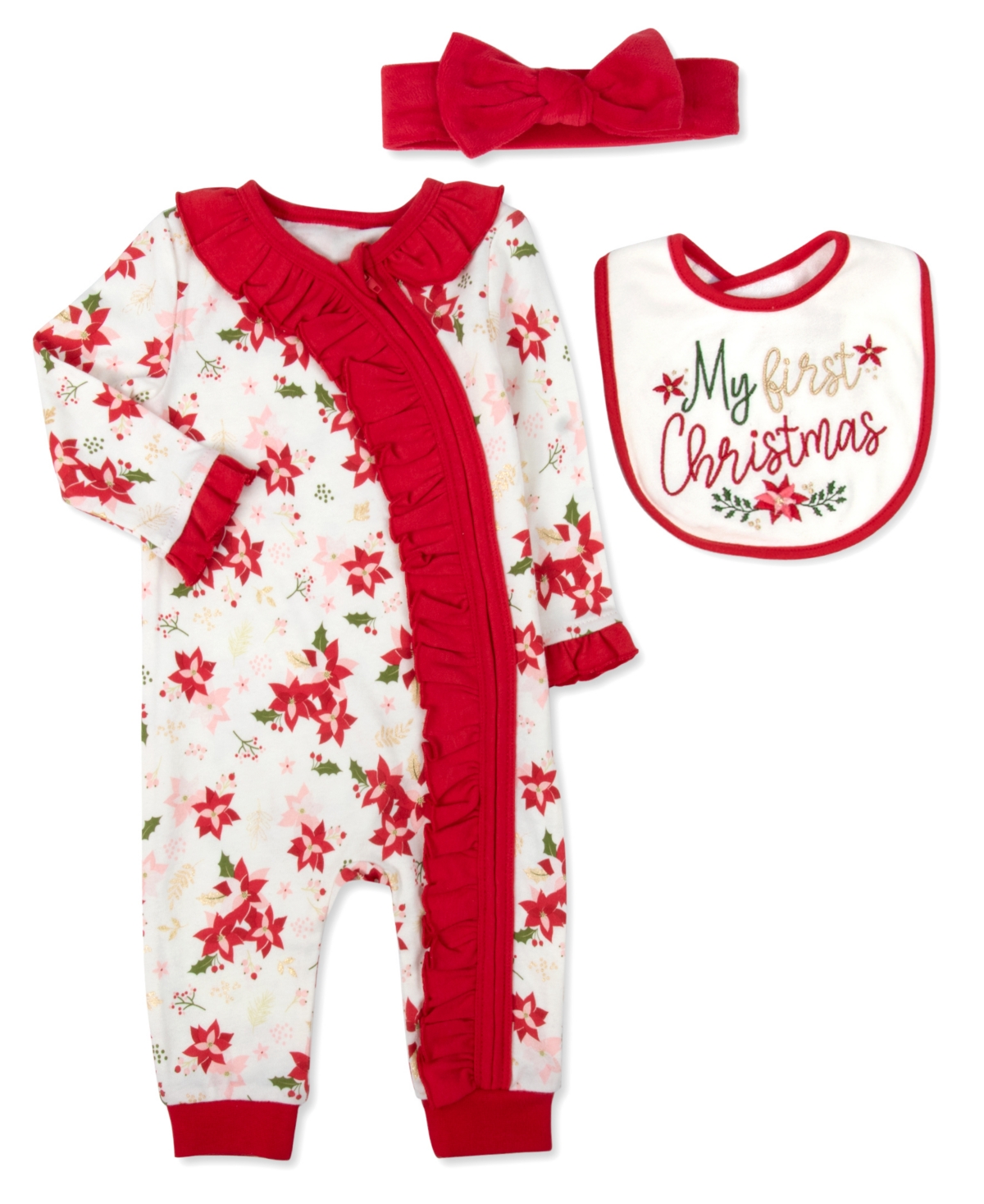 Baby Essentials Baby Girls 4-piece Pointsettia Set In Red