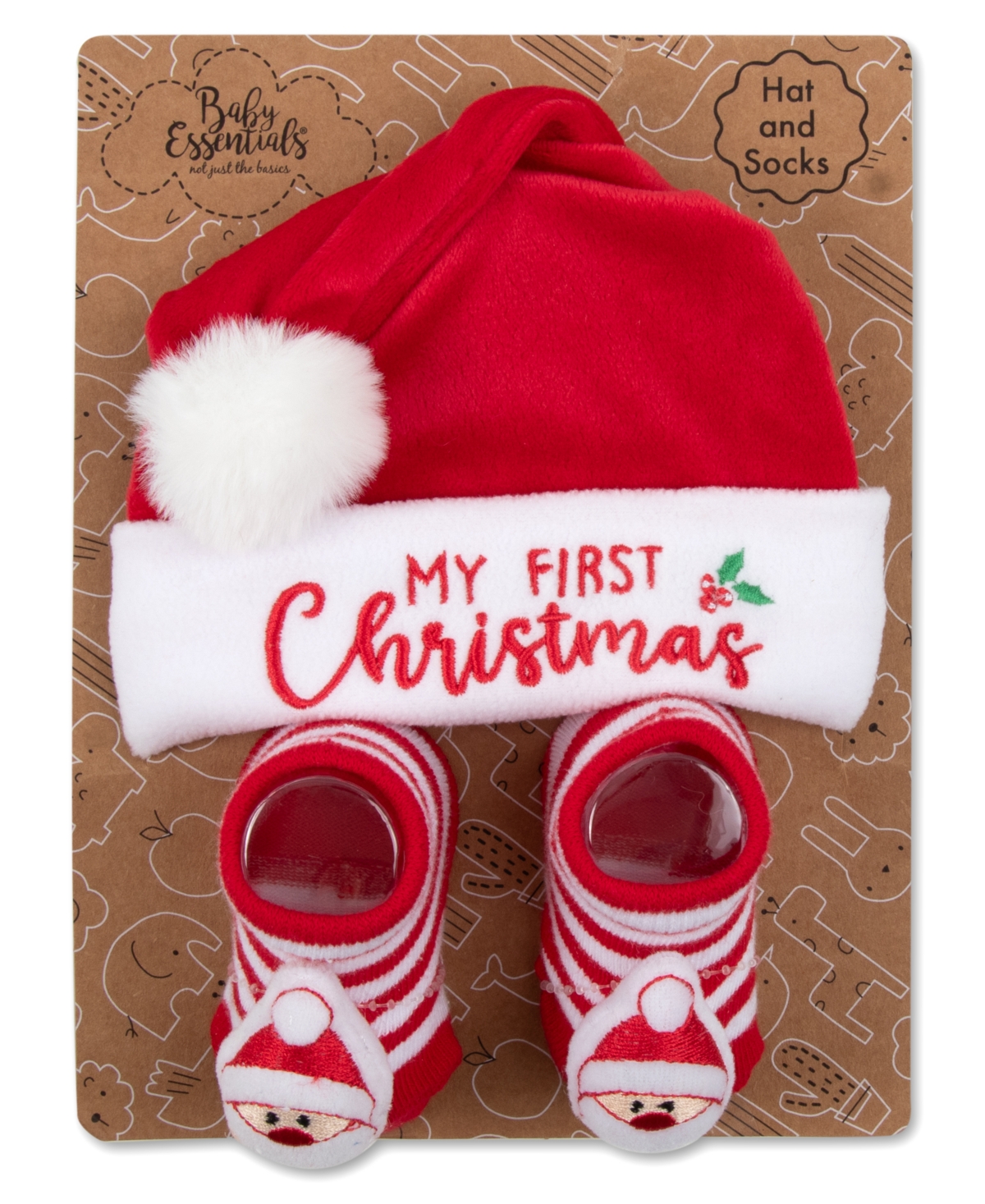 Baby Essentials Baby 2-piece My First Christmas Santa Hat Rattle Sock Set In Red