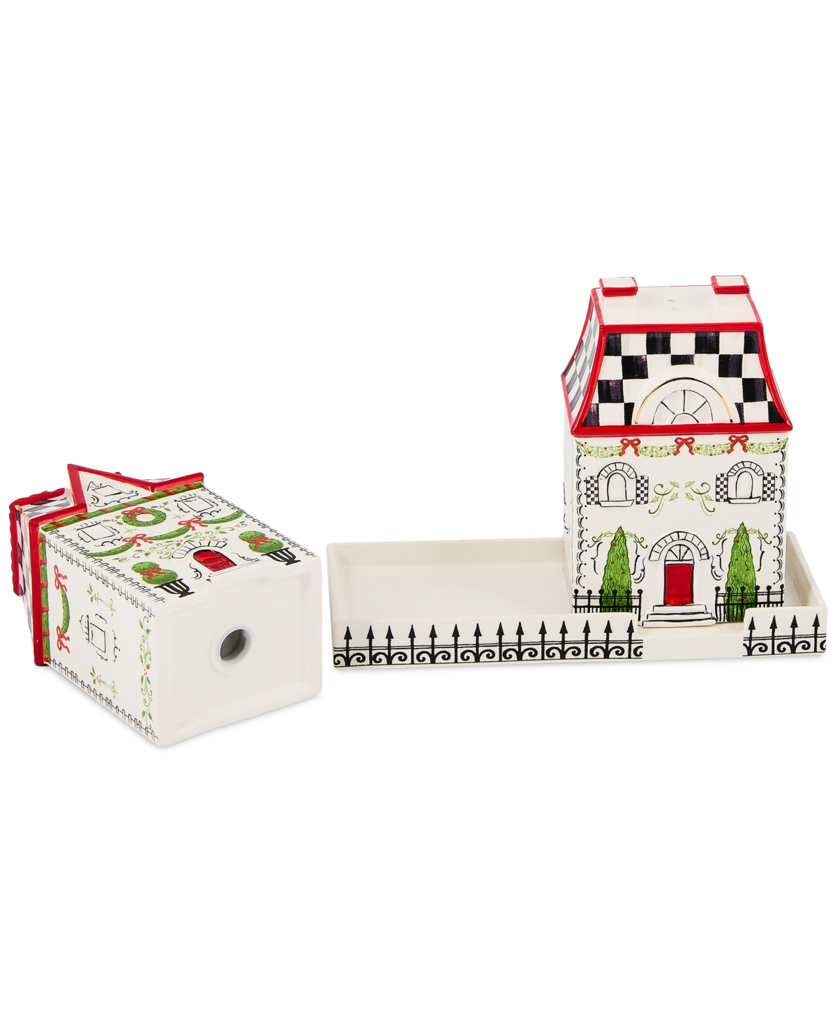 Mackenzie-childs Holly Village Ceramic Salt & Pepper Set In Multi