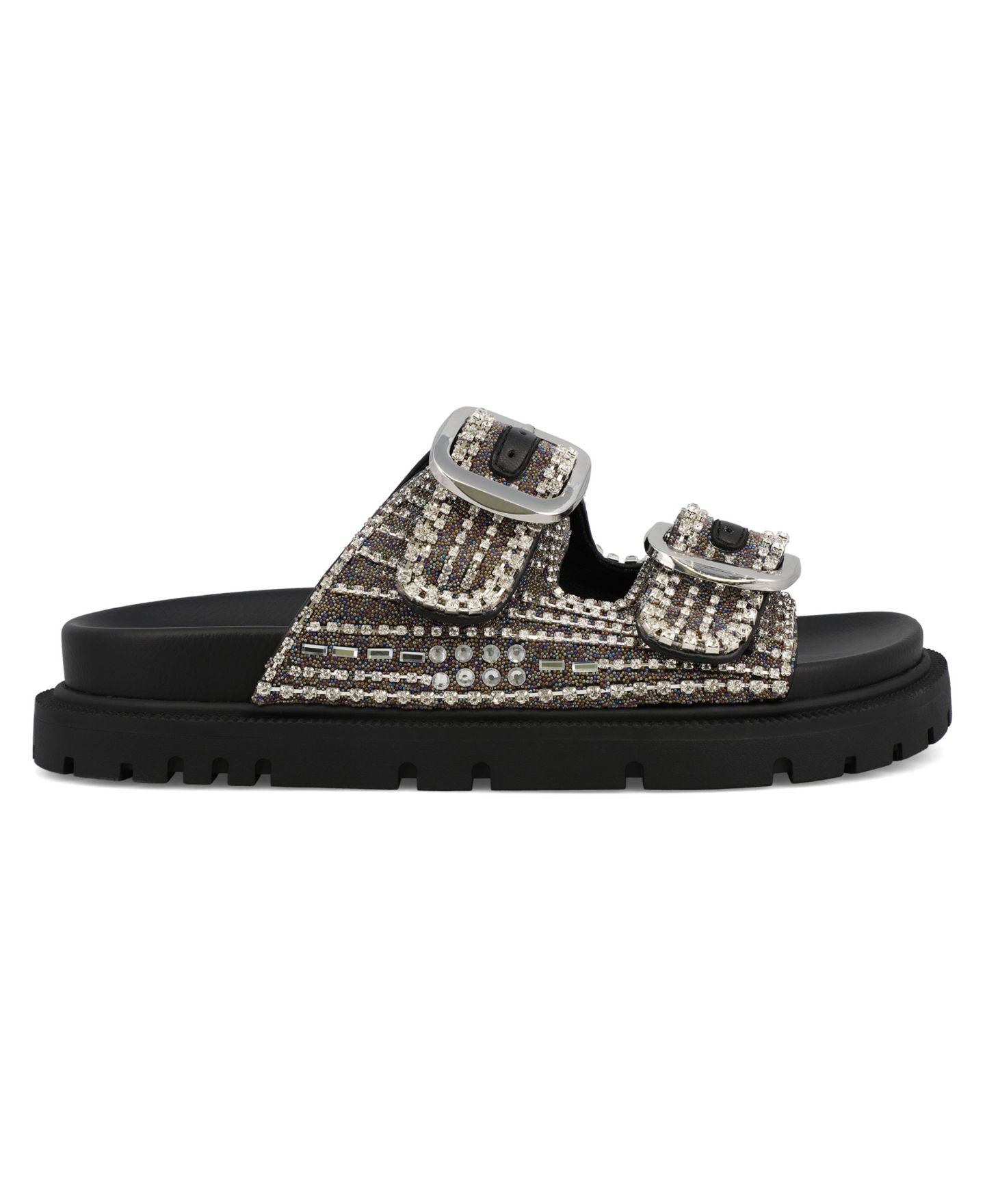 Женские сандалии MIA Thora Double Buckle Stone Detailed Slide, цвет: Чёрный / Серебряный — фото 2