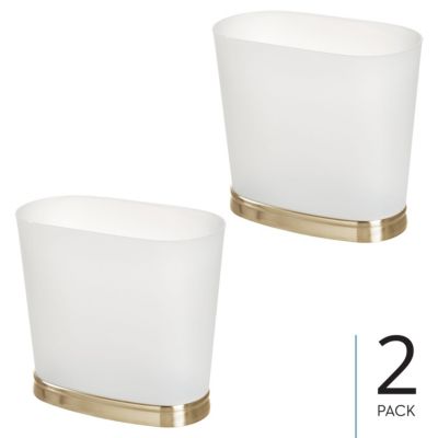Small Oval Bathroom Trash Can, Set of 2, Frost/Soft Brass, Made in USA