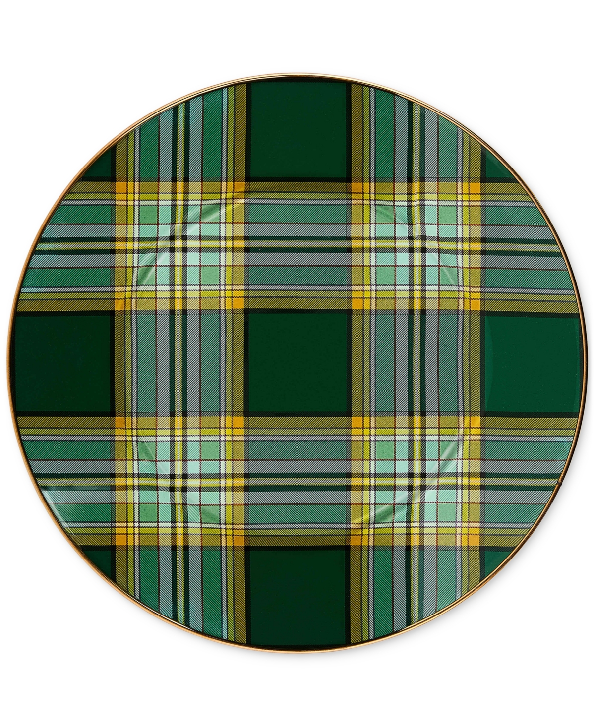Mackenzie-childs Tartan Green Enameled Dinner Plate In Green