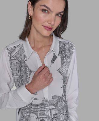 Petite Paris Scene Woven Blouse