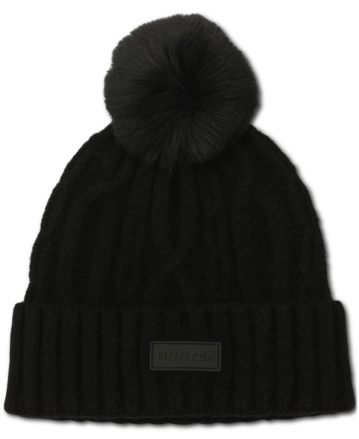 Hunter Faux-fur-pom Cable-knit Beanie In Black