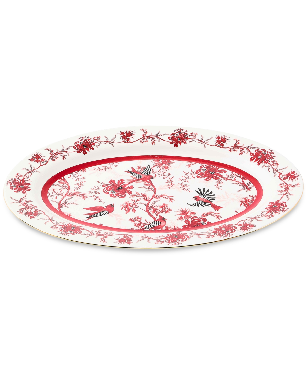Mackenzie-childs Cardinal Toile Porcelain Oval Platter In Red
