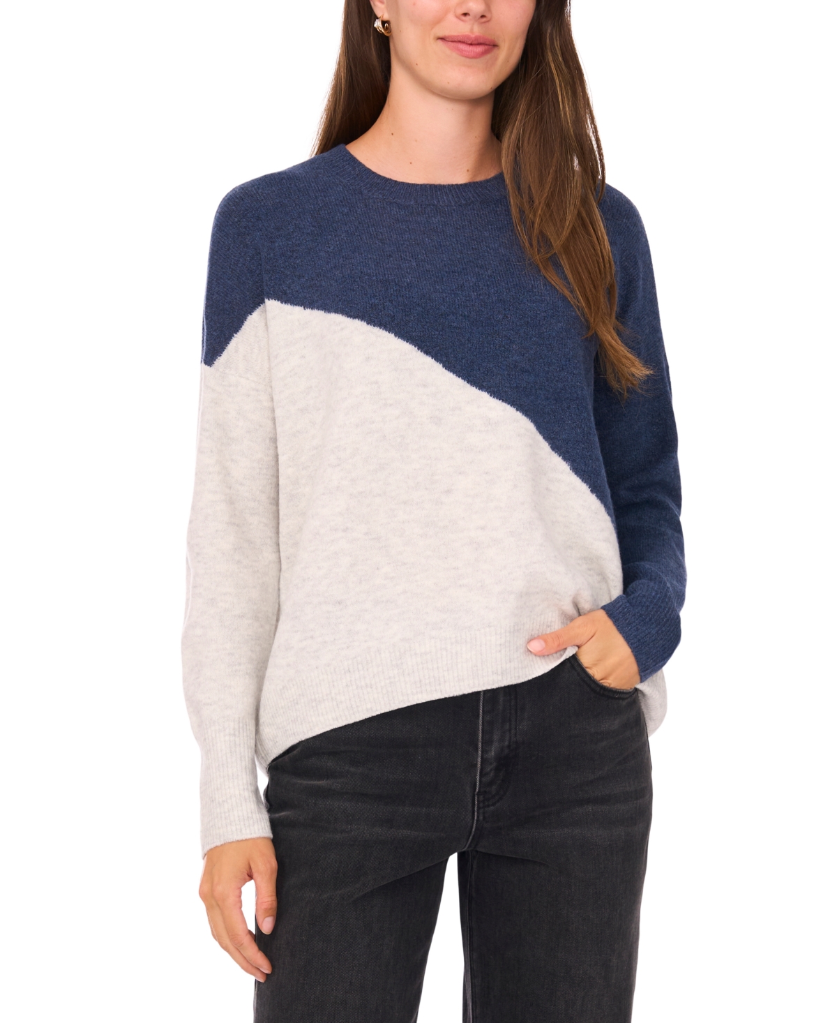 Sam & Jess Women's Vertical Colorblock Sweater In Blue