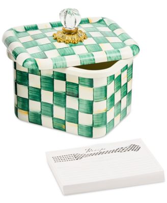 Emerald Check Enameled Steel Recipe-Card Box