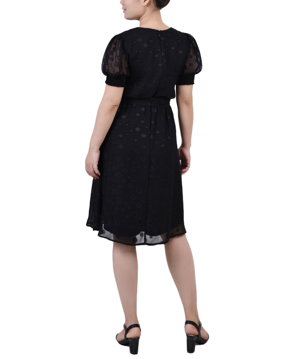 Ny Collection Petite Elbow Sleeve Swiss Dot Dress In Multi