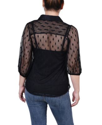 Petite Elbow Sleeve Clip Dot Top