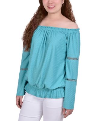 Petite Off The Shoulder Long Sleeve Top