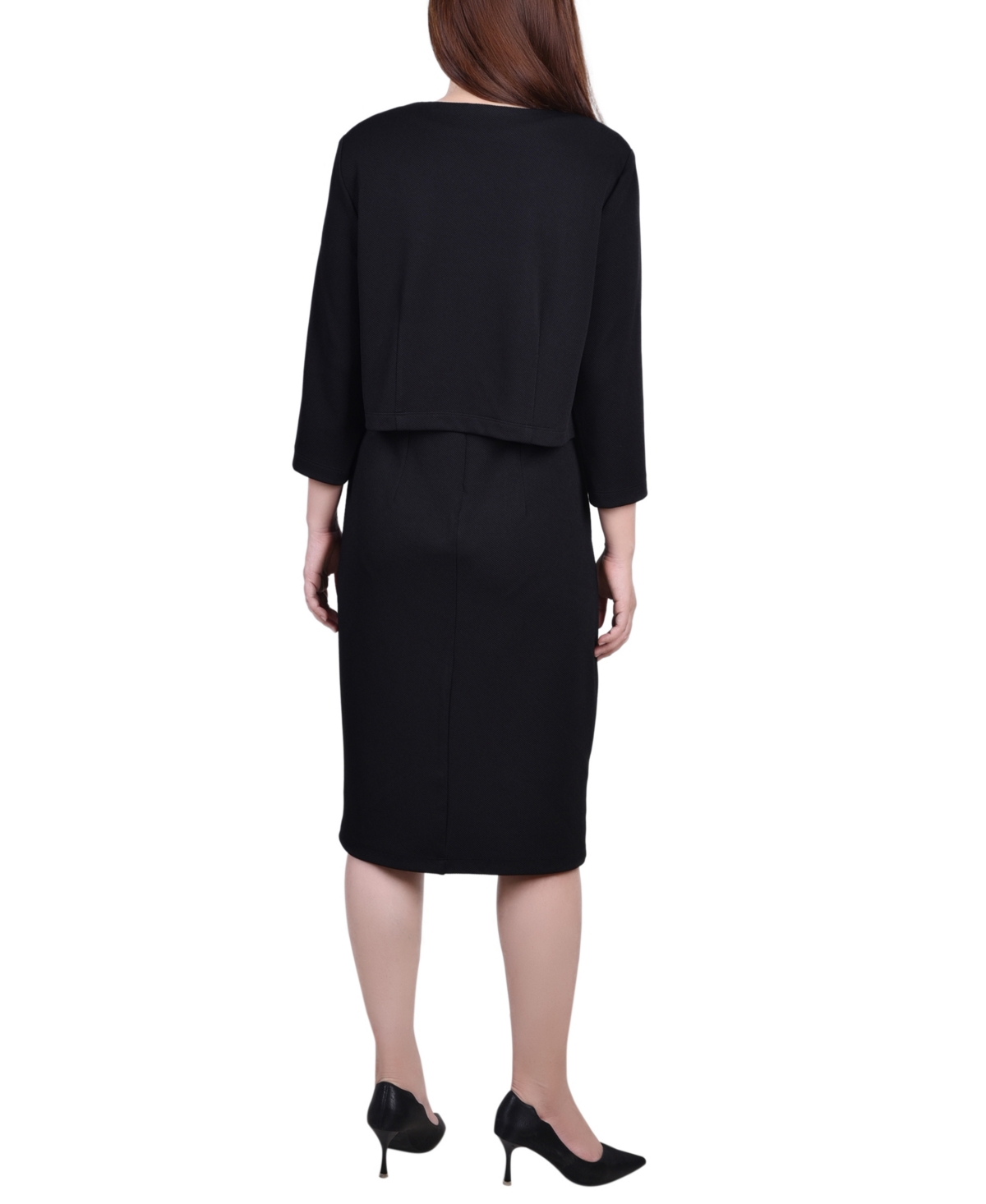 Ny Collection Petite Two Piece Jacket And Dress Set In Black