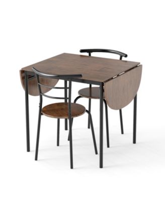 3 Pcs Foldable Dining Table Set w/ 2 Chairs Industrial Oval Corner Dining Set